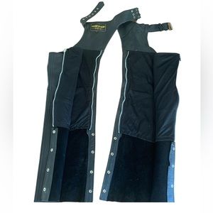 UNIK Mens Black Leather Chaps Motorcycle Pants Size Large